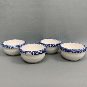 Santa Ana California Pottery Fruit Sauce Salsa Dip White Blue Bowls Lot of 4